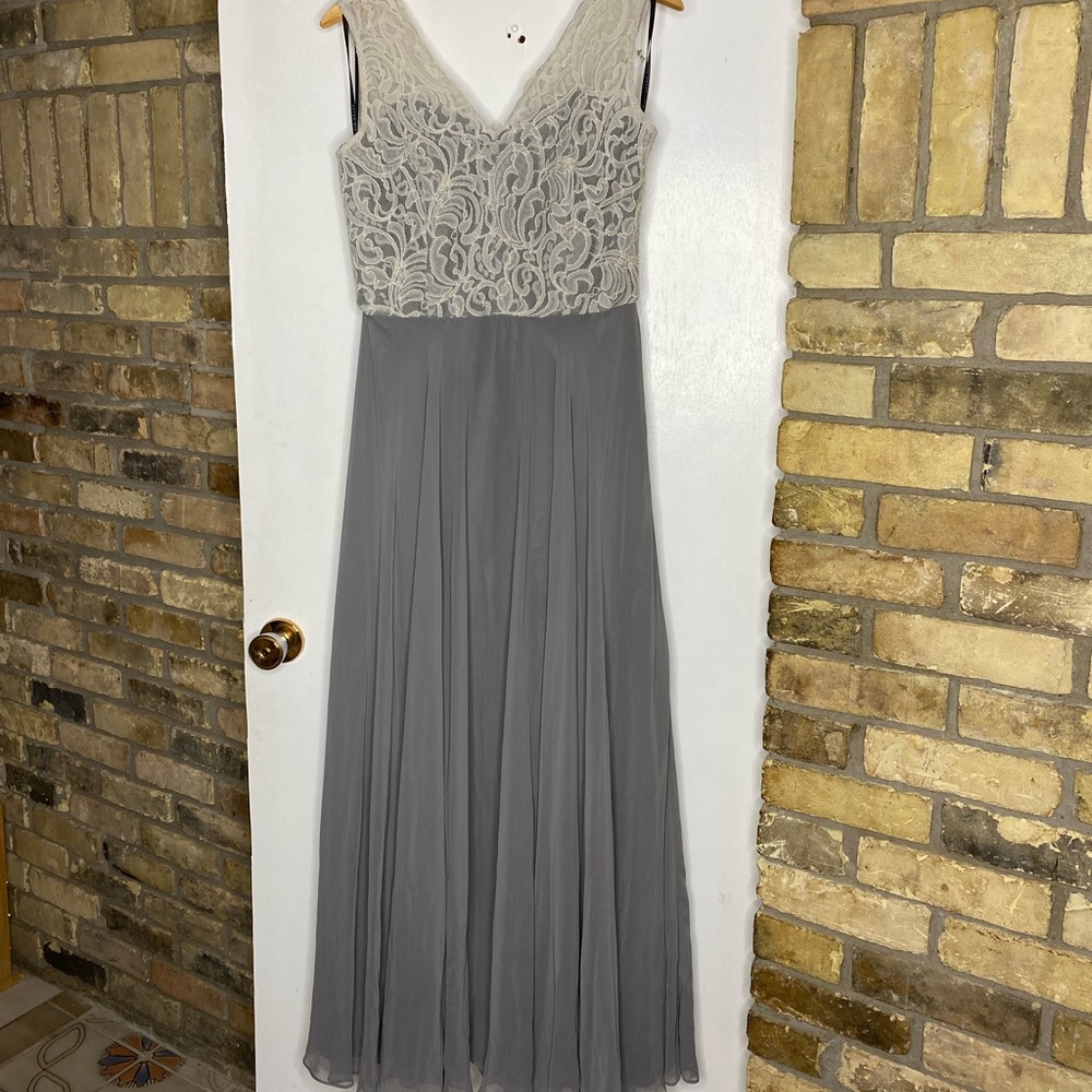After Six Charcoal Grey with Ivory Lace Bridesmaid Dress Size 14